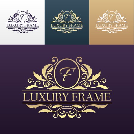 Luxury label or King place symbol element with decorative calligraphy object set. Template for classical card, invitation, identity cover design, packaging, hipster stamp. Vector illustration concept.のイラスト素材