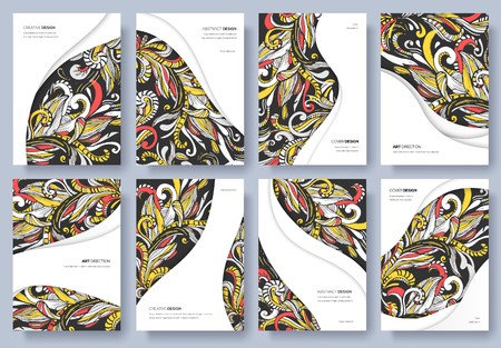 Abstract vector brochure cards set. Print art template of flyear, magazines, posters, book cover, banners. Colorful design invitation concept background. Layout ornament illustrations modernのイラスト素材