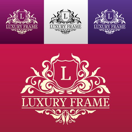 Luxury label or King place symbol element with decorative calligraphy object set. Template for classical card, invitation, identity cover design, packaging, hipster stamp. Vector illustration concept.のイラスト素材