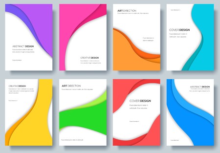 Abstract vector brochure cards set. Art template of flyear, magazines, posters, book cover, banners. Colorful design invitation concept background. Layout ornament illustrations modern.のイラスト素材