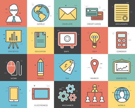 thin line business set icons concept. Vector illustration. Colorful template for you design.のイラスト素材