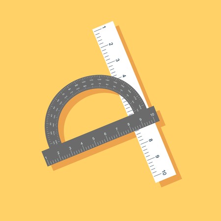 Flat straightedge with a long shadow on yellow background. Vector illustration concept designのイラスト素材