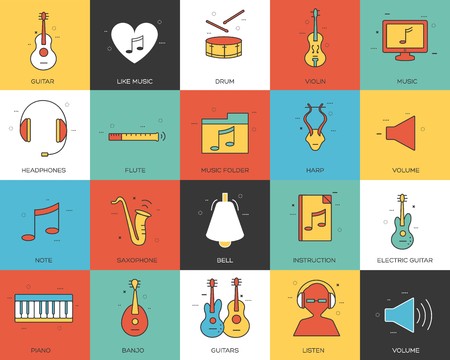 Line icons set of music collection concept. Modern vector pictogram with flat design elements designのイラスト素材