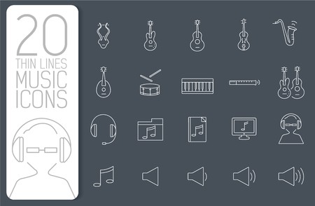 thin line music set icons concept. Vector illustration design.のイラスト素材