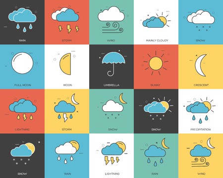 Line icons set of weater collection concept. Modern vector pictogram with flat design elements design.のイラスト素材