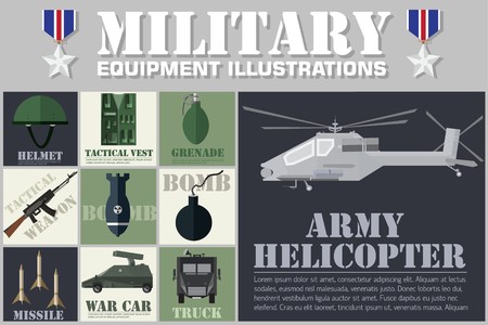 Army concept of military equipment flat icons background . vector illustration design.のイラスト素材