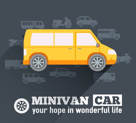 Flat minivan car background illustration concept. Tamplate for web and mobile designのイラスト素材