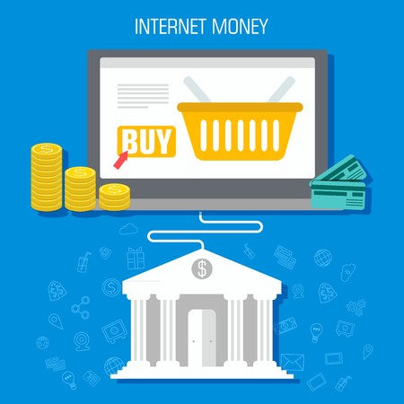 flat internet money on laptop from bank background design concept. Vector illustrationのイラスト素材