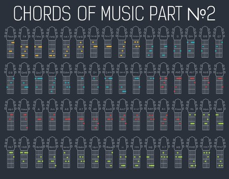 classical basic guitar chords graphic of music set illustration. Vector background designのイラスト素材