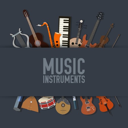 flat music instruments background concept. Vector illustrator.のイラスト素材