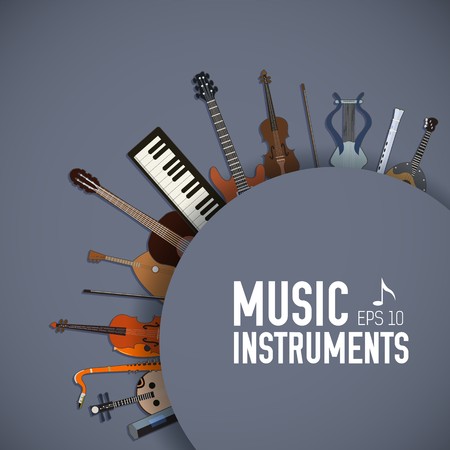 flat music instruments background concept. Vector illustrator designのイラスト素材