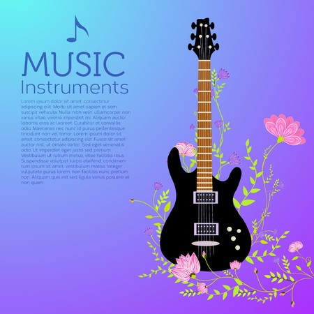 vector guitar entwined flowers. background concept design.のイラスト素材