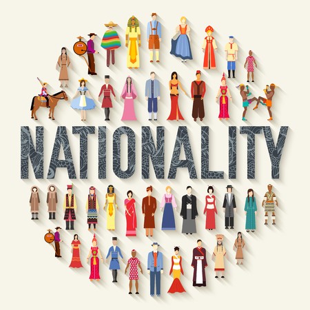 Vector flat circle nationality concept illustration concept set. People Friendship. International Day of the World Indigenous Peoplesのイラスト素材