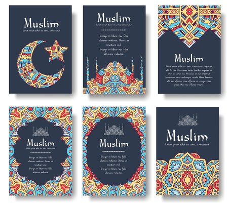 Set of Turkish flyer page ornament illustration concept. Art traditional, Islam, arabic, abstract, ottoman motifs, elements. Vector decorative ethnic greeting card or invitation designのイラスト素材