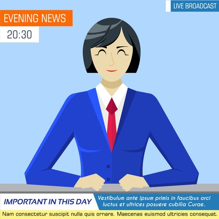 global news information equipment for journalist background. Icons flat style on blue concept. Vector illustration colorful template for you design, web and mobile applications.のイラスト素材