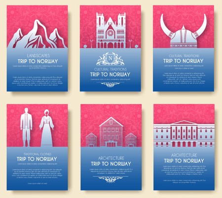 Set of Norway country ornament illustration concept. Art traditional, book, poster, abstract, ottoman motifs, element. Vector decorative ethnic greeting card or invitation design backgroundのイラスト素材