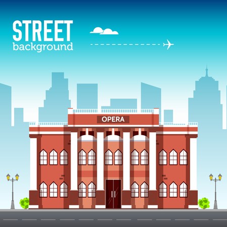 Opera building in city space with road on flat syle background concept. Vector illustration designのイラスト素材