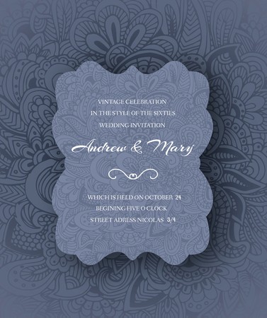 Hand drawn abstract background ornament frame on old paper illustration concept. Vector decorative retro banner of card or invitation design. Vintage traditional, indian, ottoman motifs, elementsのイラスト素材