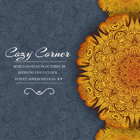 Hand drawn abstract background ornament illustration concept. Vector decorative retro banner of card or invitation design. Vintage traditional, Islam, arabic, indian, ottoman motifs, elementsのイラスト素材