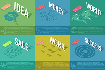 set of perspective world, idea, sale, success business card background concept. Vector illustration design template.のイラスト素材