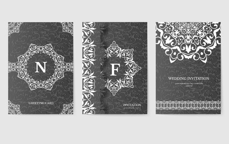 Set of Luxury artistic pages with logo brochure template. Vintage art identity, floral, magazine. Traditional, Islam, arabic, indian. Decorative retro greeting card or invitation design.のイラスト素材