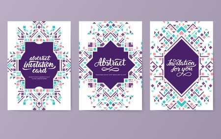 geometric abstract vector brochure cards set. ethnic style template of flyer, magazines, poster, book cover, banners. Active lifestyle invitation concept background. Layout illustration modern pageのイラスト素材
