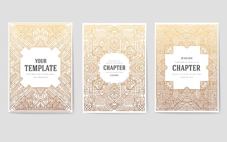 Thin line art set. Outline template of flyear, magazines, posters, book cover, banners. Hipster Decorative retro greeting card or invitation design. Layout illustrations modern pages with typography .のイラスト素材