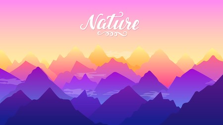 ridges of mountains illuminated by the light of the rising sun. Beautiful sunset and layered mountain silhouettes in early morning.  Landscape  colorado rocky, Colorado, United Statesのイラスト素材