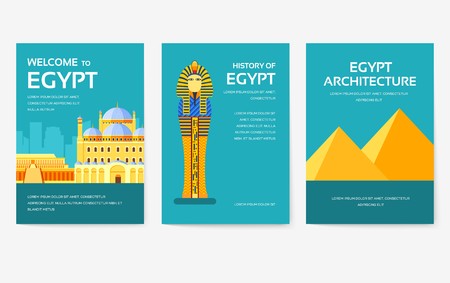 Set of Egypt country ornament travel tour concept. Vacation traditional, magazine, book, poster, abstract, element. Vector decorative ethnic greeting card or invitation design backgroundのイラスト素材