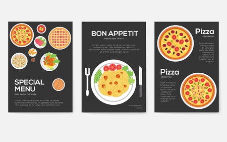 Cooking information cards set. Menu template of flyear, magazines, posters, book cover, banners. Breakfast  infographic concept  background. Layout illustrations modern pages with typography textのイラスト素材