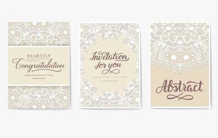Oriental concept for a new style magazine. A poster with floral patterns for a home handmade business. Invitation card for birthday, party or wedding. Traditional design with typography for printingのイラスト素材