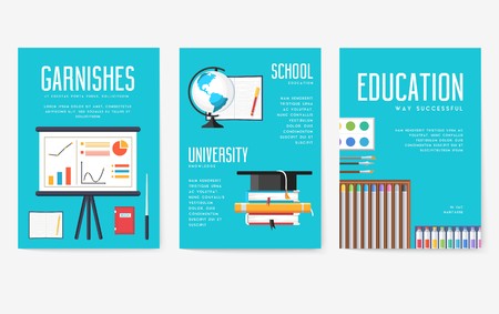 Back to school information cards set. Student template of flyear, magazines, posters, book cover, banners. College education infographic concept background. Layout illustrations modern pagesのイラスト素材