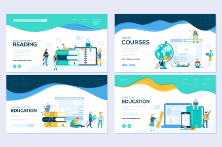 Website and mobile website development illustration concepts. Set of web page design templates for online courses, distance education,  e-learning, tutorials. Modern vector web pageのイラスト素材