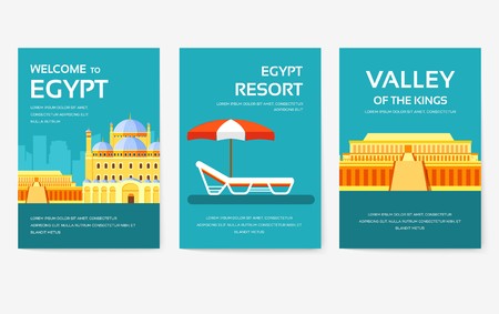Set of Egypt country ornament travel tour concept. Vacation traditional, magazine, book, poster, abstract, element. Vector decorative ethnic greeting card or invitation design backgroundのイラスト素材