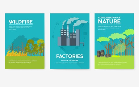 Ecology information cards set. Ecological template of flyear, magazines, posters, book cover, banners. Eco infographic concept  background. Layout illustrations modern pages with typography textのイラスト素材