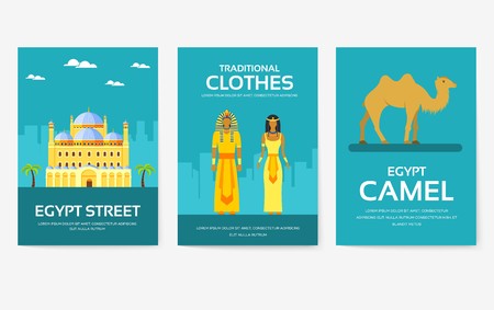 Set of Egypt country ornament travel tour concept. Vacation traditional, magazine, book, poster, abstract, element. Vector decorative ethnic greeting card or invitation design backgroundのイラスト素材