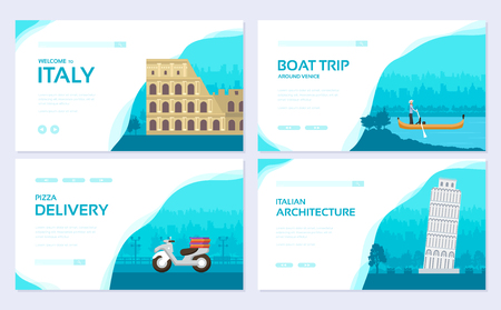 Country Italy travel vacation guide. Traditional tour brochure card set. Template of flyear, web banner, ui header, enter site. Layout invintation modern sliderのイラスト素材