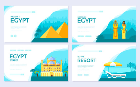 Egypt country ornament travel tour concept. Traditional vacation brochure card set. Template of flyear, web banner, ui header, enter site. Layout invintation modern sliderのイラスト素材