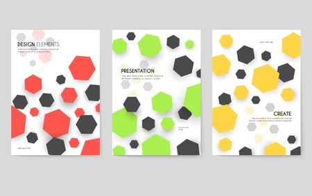 Abstract geometric pattern cards set. Shape colors template of flyear, magazines, posters, book cover, banners. Graphic invitation concept background. Layout quality modern pagesのイラスト素材