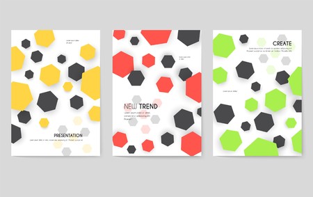 Abstract geometric pattern cards set. Shape colors template of flyear, magazines, posters, book cover, banners. Graphic invitation concept background. Layout quality modern pagesのイラスト素材