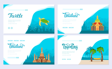 Set of Thailand country. Asian traditional brochure card set. decorative ethnic template of flyear, web banner, ui header, enter site. Layout invintation modern sliderのイラスト素材