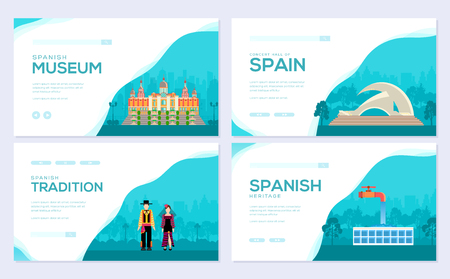 Spain travel tour concept. Traditional brochure card set. Invitation template of flyear, web banner, ui header, enter site. Layout modern sliderのイラスト素材