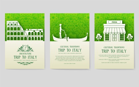 Set of Italy country ornament illustration concept. Art traditional, poster, book, abstract, ottoman motifs, element. Vector decorative ethnic greeting card or invitation designのイラスト素材