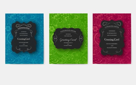 Invitations in a modern style for business. Flyers with a new strict design for parties, weddings and corporate parties. Traditional ornament design for brandingのイラスト素材