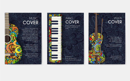 Set of musical ornament illustration concept. Art music, book, poster, abstract, ottoman motifs, element. Vector decorative ethnic greeting card or invitation design background.のイラスト素材