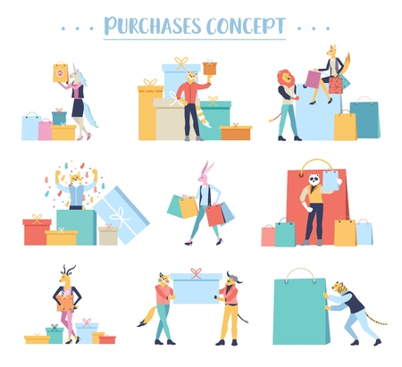 shopping people vector concept. Purchase illustration flat designのイラスト素材