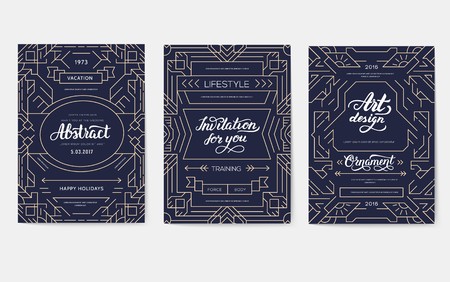 Invitations in a modern style for business. Flyers with a new strict design for parties, weddings and corporate parties. Traditional ornament design for branding companyのイラスト素材