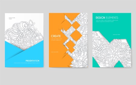 Abstract vector brochure cards set. Print art template of flyear, magazines, posters, book cover, banners. Colorful design invitation concept  background. Layout ornament illustrations modern pageのイラスト素材