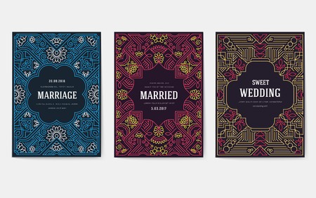 Invitations in a modern style for business. Flyers with a new strict design for parties, weddings and corporate parties. Traditional ornament design for branding companyのイラスト素材