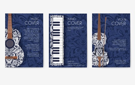 Set of musical ornament illustration concept. Art music, book, poster, abstract, ottoman motifs, element. Vector decorative ethnic greeting card or invitation design background.のイラスト素材